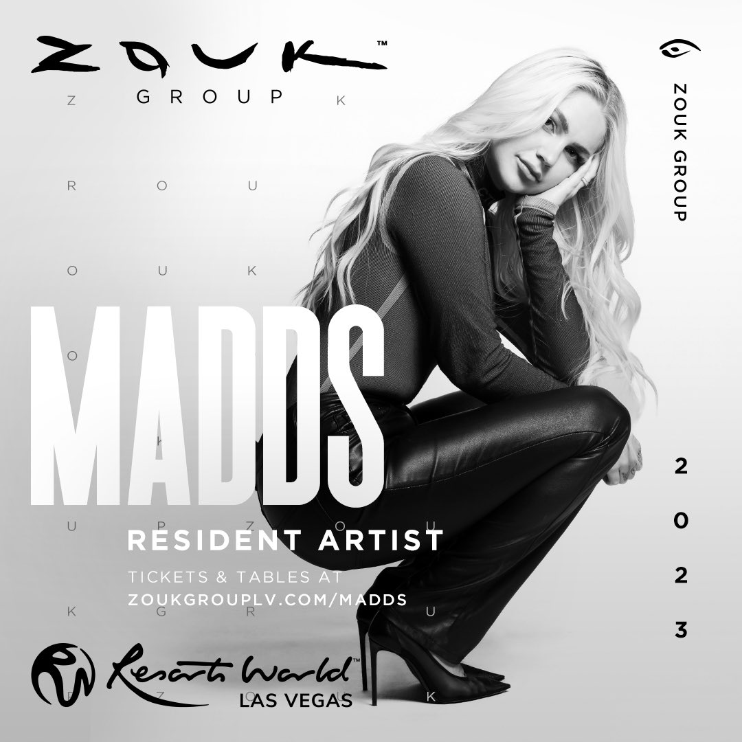 I'm excited to announce my return to @zoukgrouplv for my 2023 Las Vegas Residency at #ZoukNightclub & #AyuDayclub! Tickets now on sale through September. ❤️‍🔥 I’m ready for more shots, new music and of course YOU GUYS!! 

Tickets link: zoukgrouplv.com/Madds/