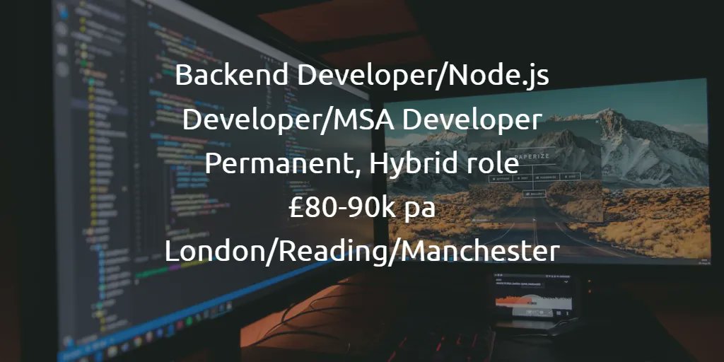 Links Resourcing (@links_rec) on Twitter photo We are seeking Senior Node.js/MSA Developers for permanent, hybrid roles in London, Reading and Manchester. £80-90k pa. If you interested in hearing more please call <a href="/alistairseed/">Alistair Seed</a> on 0208 549 1444. #techrecruitment #tech #Peoplesuccess. We are seeking Senior Node.js/MSA Developers for permanent, hybrid roles in London, Reading and Manchester. £80-90k pa. If you interested in hearing more please call <a href="/alistairseed/">Alistair Seed</a> on 0208 549 1444. #techrecruitment #tech #Peoplesuccess.