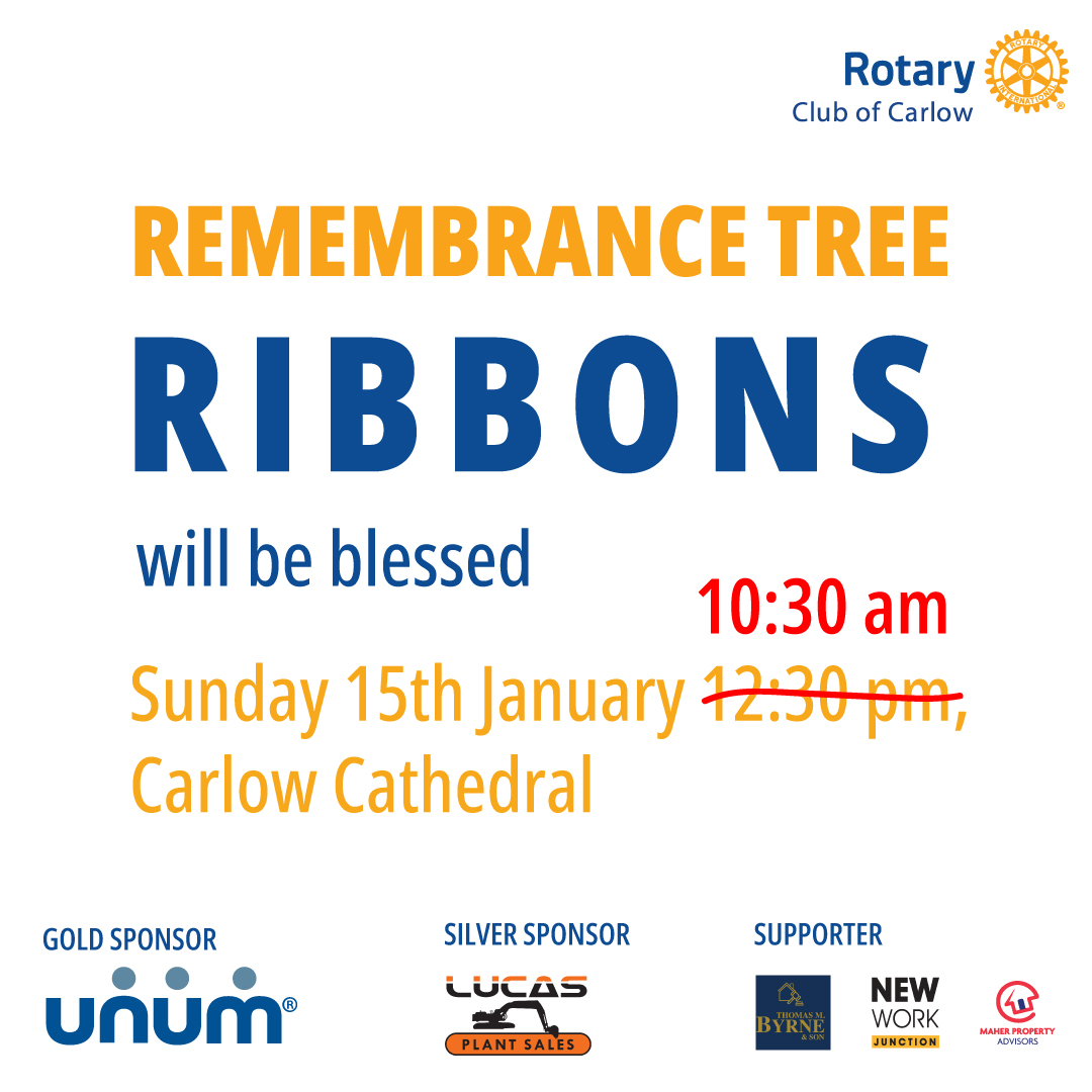 CarlowRotary's tweet photo. Ribbons from the Remembrance Tree will be blessed at 10:30am, 15th January 2023 at #carlow Cathedral. 

In person donations at the Tree are now closed but you can still make them online till 14th January at: https://t.co/ZuQxANxlU7

#RemembranceTree #community https://t.co/fX0urE2Cah