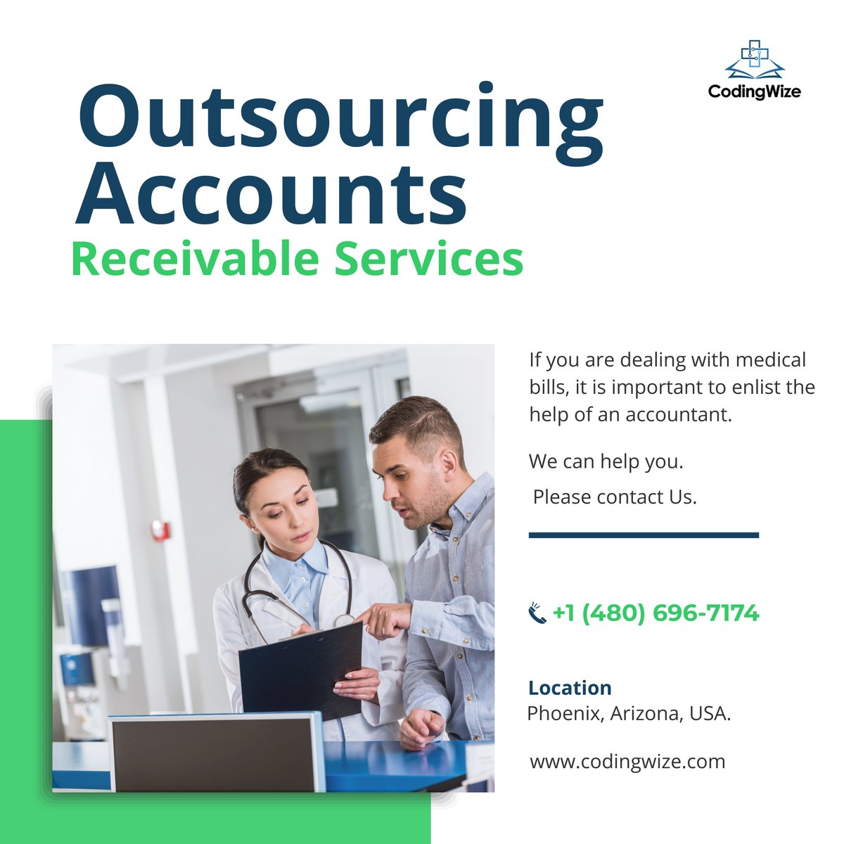 CodingWizeUSA's tweet photo. Outsourcing Account Receivable Services in USA

Contact us for consult.
info@codingwize.com
+1 (480) 696-7174

#Medical #medicalbilling #medicalcoding #rcm #revenuecycle #accountsrecievable #healthcare #clinicalcoding #codingwize #Arizona #USA #arspecialist #billingservices https://t.co/ZTyc4BZmT8