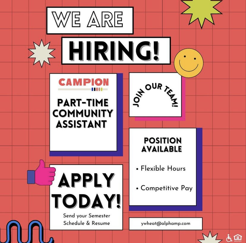 Alpha_Mgmt's tweet image. Campion Lafayette is currently hiring Part-Time Community Assistants. Join our team today! If you’re interested email info@campionlafayette.com or call (337) 548-4583 #hiring #communityassistant