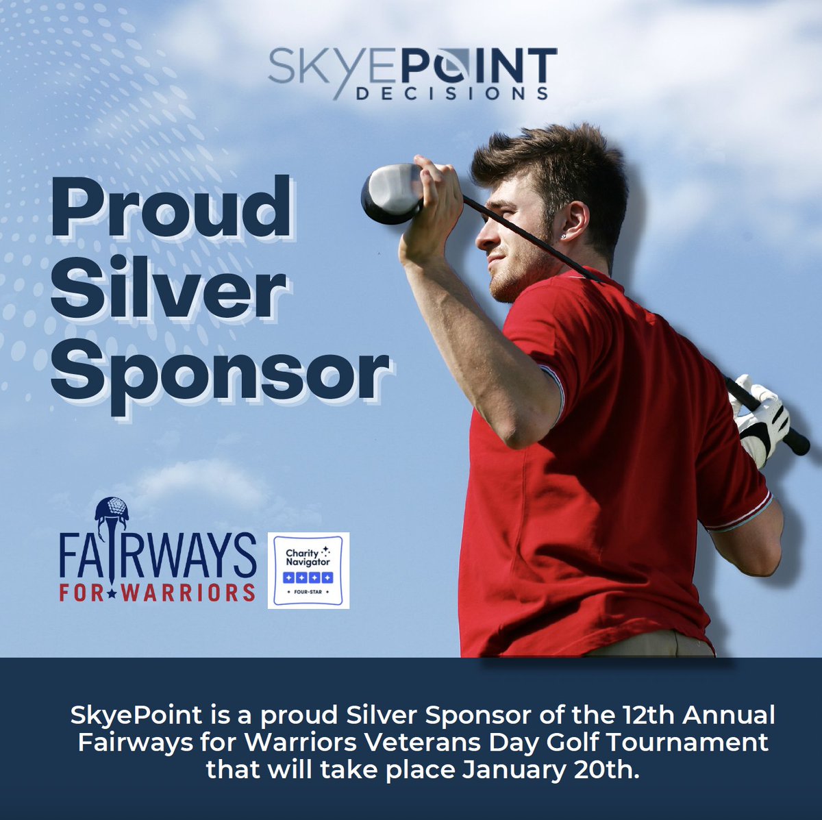 #SkyePoint is proud to be a Silver Sponsor of the Fairways for Warriors 12th Annual National Veterans Day Golf Tournament.
 
Learn more at lnkd.in/eEVyNxuw

#FairwaysforWarriors #GivingBack #22ADay #VeteranSuicidePrevention