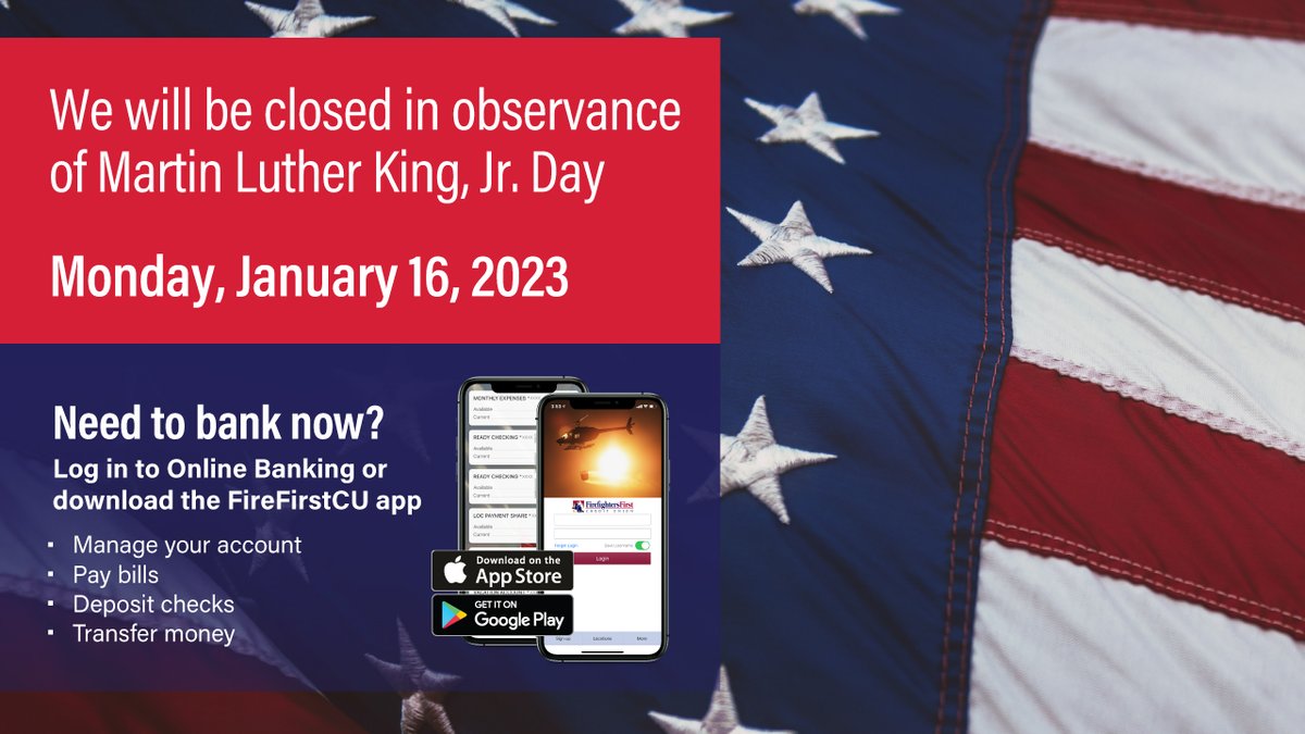 FireFirstCU's tweet image. #MLKDay #MartinLutherKingJr #MartinLutherKingJrDay #FireFamily #Firefighter #Firefighters #FireDepartment #WeHaveYourBack #FirefightersFirst #CreditUnion #FirefightersFirstCU #FFCU #FFCUproud