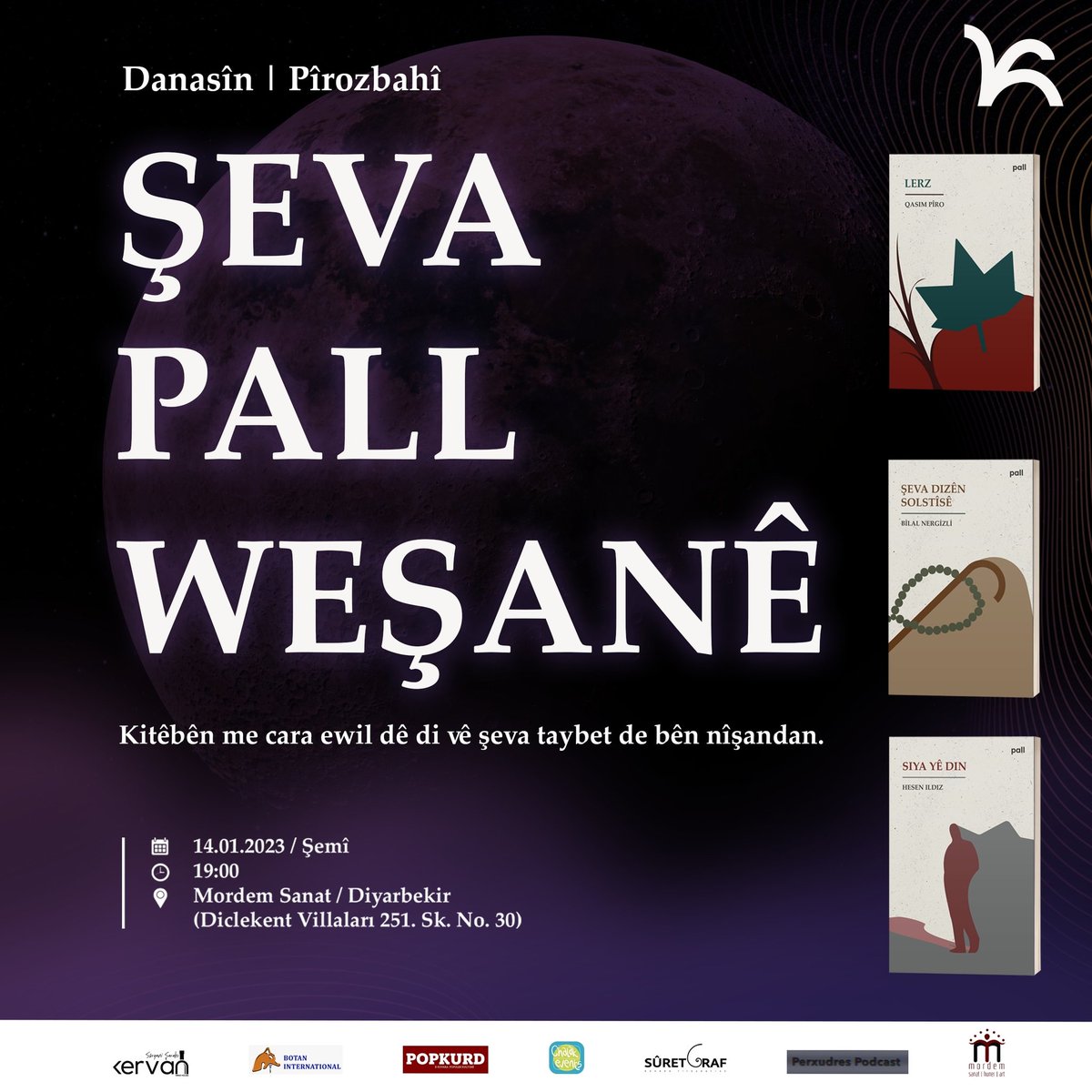pallwesan's tweet photo. ŞEVA PALL WEŞANÊ

Em bi boneya avakirina Pallê û weşandina sê kitêbên xwe yên ewil bernameyeke danasîn û pîrozbahiyê pêk tînin. Di bernameyê de weşanxane dê bê nasandin û kitêbên weşandî cara ewil bêne nîşandan. Em we bi dilxweşî vedixwînin vê şeva taybet. https://t.co/5XoeIGIb3N