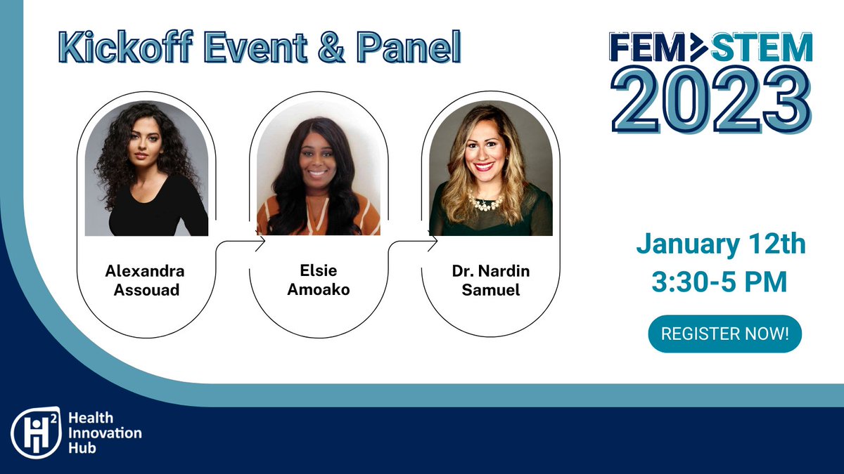 Don’t miss the opportunity to hear from 3 incredible women entrepreneurs creating change in health innovation! Register today for <a href="/H2i_UofT/">HealthInnovationHub</a>'s 2023 FemSTEM Kickoff Event: bit.ly/3GCZZOB