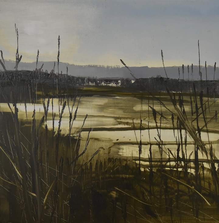 Oil painting in the studio. An en plein air painted on the #WinterSolstice at the end of last year.  River valley and hillside.
'Winter Solstice Reflected', oil on panel. 
#oillandscapepainting
#allaprima
#fineart
#downspainting 
#landscapepainting #enpleinairpainting