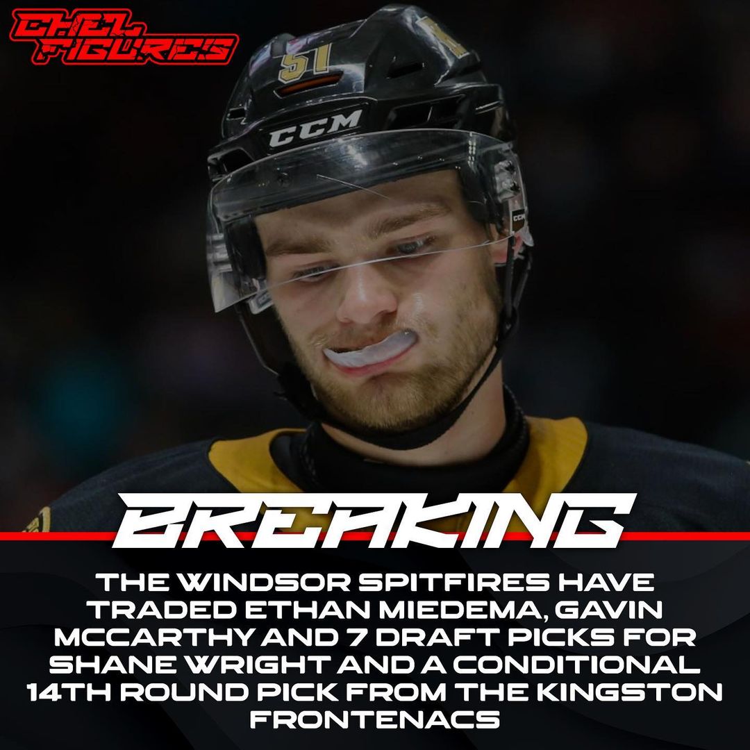 The #WindsorSpitfires have traded Ethan Miedema and Gavin McCarthy along with 7 draft picks for Shane Wright and a conditional 14th round pick from the #KingstonFrontenacs in the OHL #SeaKraken