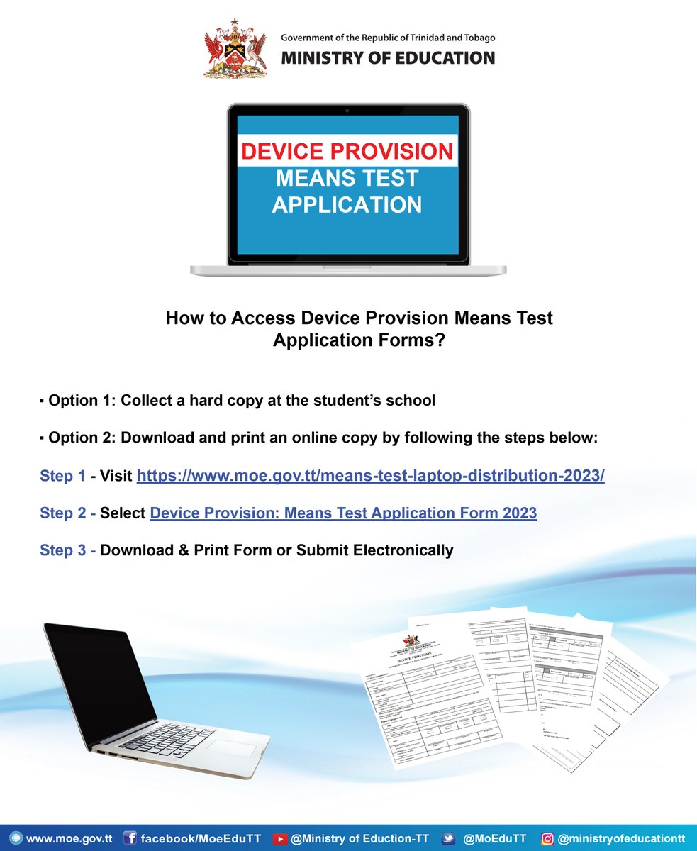 #InsideMoE 

For all Application Information visit>> moe.gov.tt/means-test-lap…
For Applications forms visit >> moe.gov.tt/means-test-lap… 
#MoEduTT #TransformingEducation  #EducationAtWork#Laptops #MeansTest