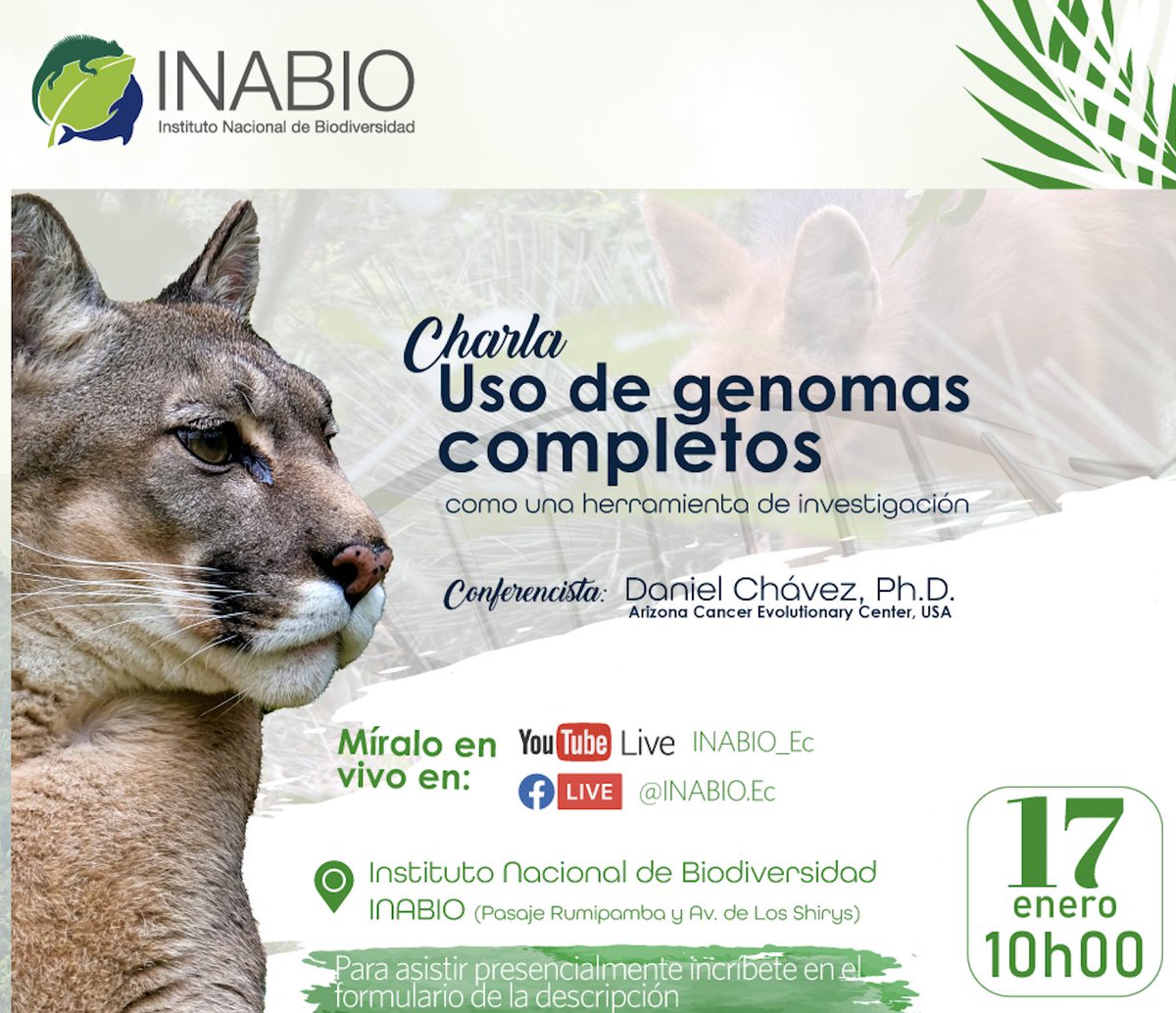 Finally, my fellow Ecuadorians are starting to listen to the importance of working with whole genomes. My first talk in my country🇪🇨at @INABIO. Virtual links here: Facebook fb.me/e/3emktfifH and Youtube youtu.be/qlX3S5SzsTc