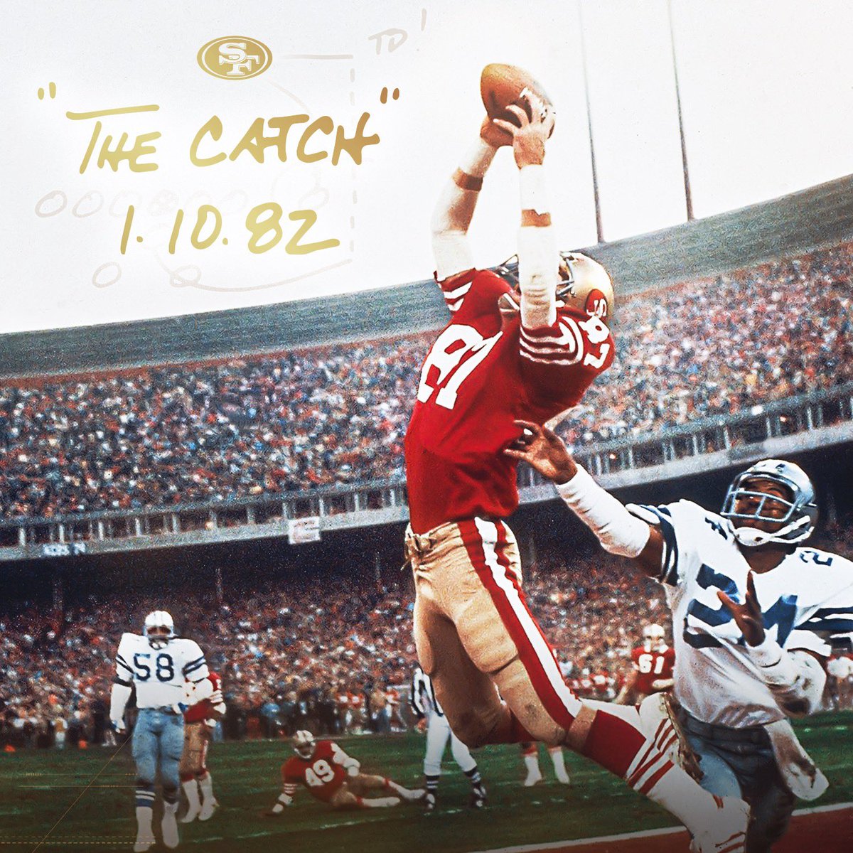 49ers's tweet photo. On this day in 1982, Dwight Clark made "The Catch” to send the 49ers to their first-ever Super Bowl 🙌 https://t.co/IrXqQRAq3g