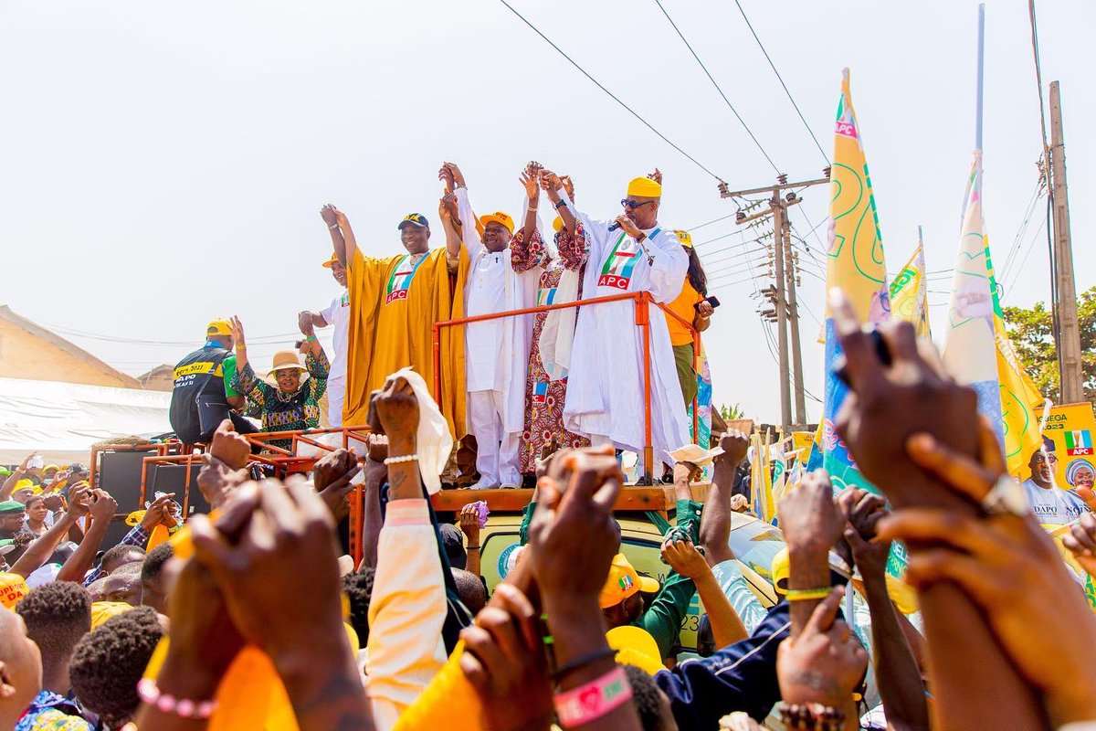DapoAbiodunCON's tweet photo. In continuation of our election campaign, we were in Ewekoro Local Government Area this morning where we also commissioned Itori Township-Total Filling Station Road, which links the major town with Lagos-Abeokuta Expressway. https://t.co/DiEFM1wexJ