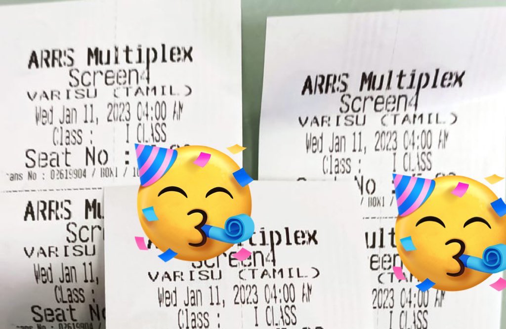 blassram's tweet photo. 2 tickets available for #FDFS (4am show ) in #salem ARRS multiplex (screen 4 ).. DM if interested 👍🏽👍🏽 #VarisuFDFS #Varisu #VarisuTicketsHelp #VarisuTickets #VarisuBookingsUpdate
#VARISUGalaBegins #VarisuPremiere https://t.co/TyKKgKSGAc