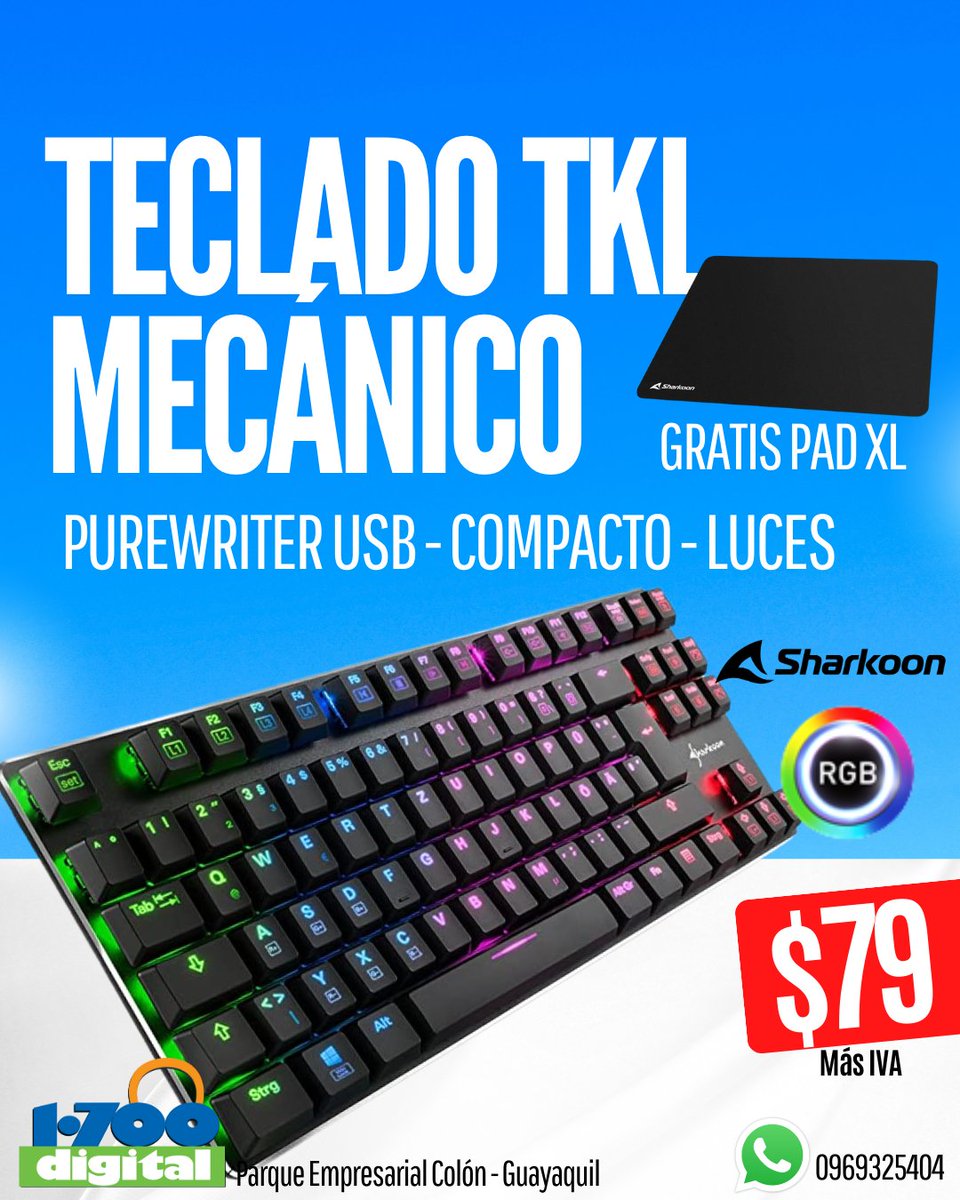 Nuevo teclado mecánico TKL con regalo.  Hay con switch rojo o azul.

🏢 1-700 Digital S.A. Parque Empresarial Colon, local 4. Frente a Produbanco. Urdesa Norte, Guayaquil.

📞Whatsapp wa.me/593969325404

🚗Envios por Servientrega