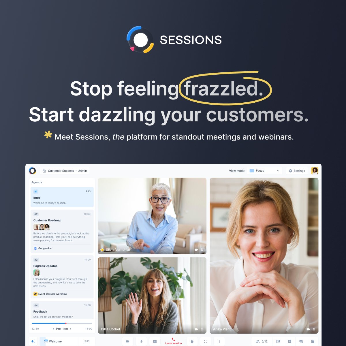 Get_Sessions_'s tweet photo. It's called "The Frazzle", and it's that daunting feeling that sneaks in when you’re organizing, preparing, and running a remote meeting. We're here to put an end to it. Here's to a frazzle-free 2023 🙌
#sessions #productivity #frazzle #dazzle #meetings #customersuccess https://t.co/vAyxr8ETVG