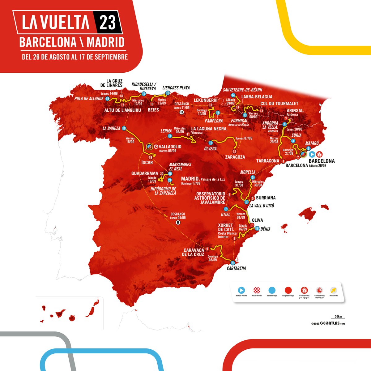 lavuelta's tweet image. 😍 El mapa de #LaVuelta23 😍

😍  Here's the official route of #LaVuelta23! 😍
