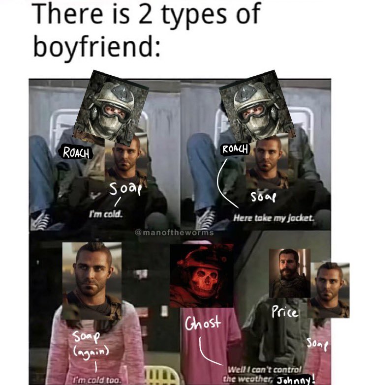 manoftheworms's tweet image. guys i have grown as a person and have decided that roach x ghost x soap is superior and i am sorry for my past actions. please forgive me. i hope this makes up for it 😔🙏
#soapghost #roachcod #MW2 #MWII #ghostmw2 #soapghostroach #simonghostriley
