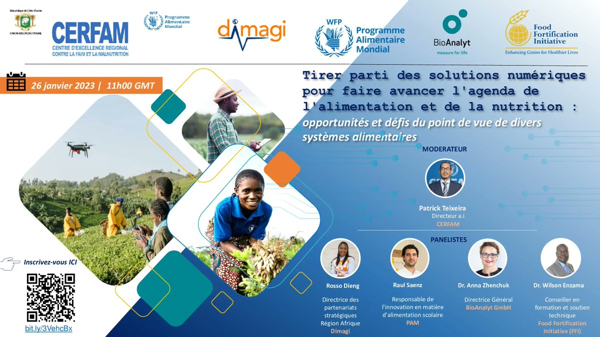 FFINetwork's tweet image. Vous êtes curieux de savoir comment les #SolutionsNumériques et l’#enrichissement peuvent avancer l&apos;agenda de la #nutrition ? Rejoignez @FFInetwork lors du prochain webinaire @WFP_CERFAM le 26 janvier à 11h00 GMT : buff.ly/3Qguz3f