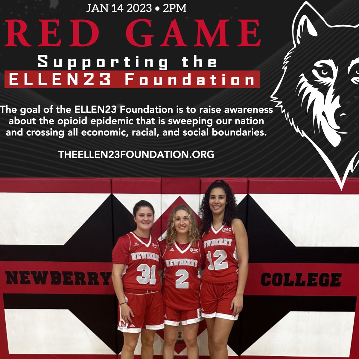 Join us THIS SATURDAY! We will be hosting our annual “Red Game” at 2pm on January 14th. Fans are encouraged to WEAR RED as we show support for The Ellen23 Foundation ❤️

Click on the link to learn more about the foundation:
theellen23foundation.org