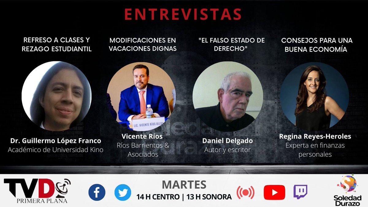 SoledadDurazo's tweet photo. Hoy en @tvdprimeraplana:
🎒Regreso a clases y rezago educativo @Guirierumo 
🖋️Vacaciones dignas y sus modificaciones @vrios69 
📔El falso estado de derecho 
💰Consejos para una buena economía @vivircomoreina 

Nos vemos. https://t.co/mMIp7MNl4N