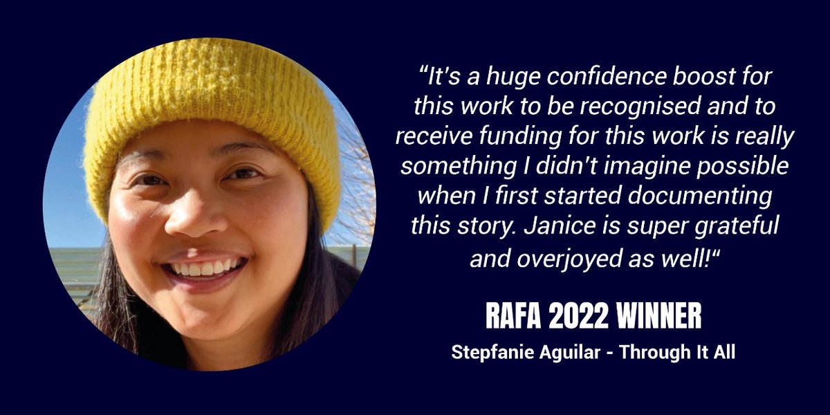 We are pleased to announce that the winner of our 2022 Radio & Audio Funding Award (RAFA) is Stepfanie Aguilar with 'Through It All'. Congratulations @histepp! 🎉🎉🎉 Find out more about Stepfanie's incredible audio project here: bit.ly/RAFAWinner2022