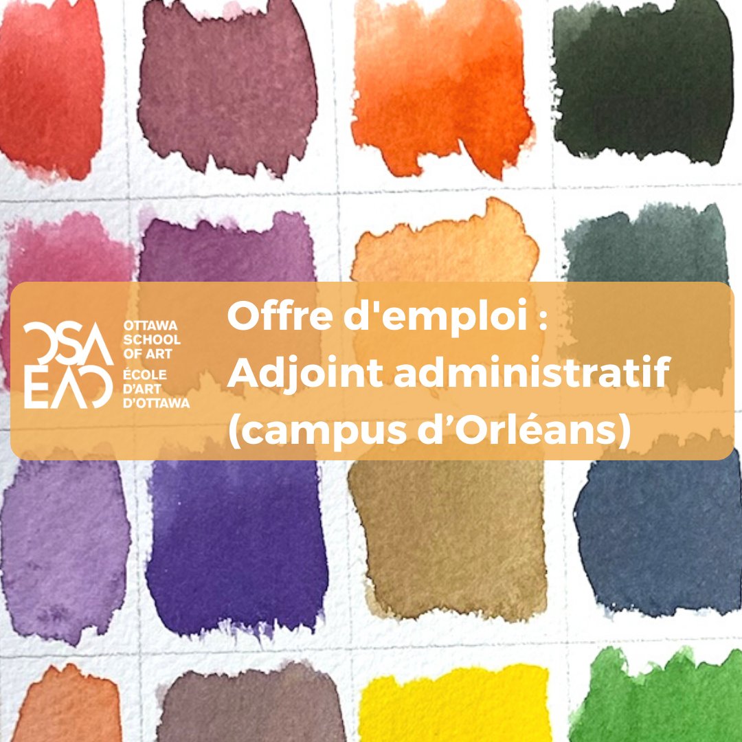 Our Orleans Campus is hiring! Read the full description at artottawa.ca/orleans-admin-…. Job Post closing is Jan 15th, Position: Administrative Assistant (Orleans Campus.) 

Texte en français sur artottawa.ca/orleans-admin-…