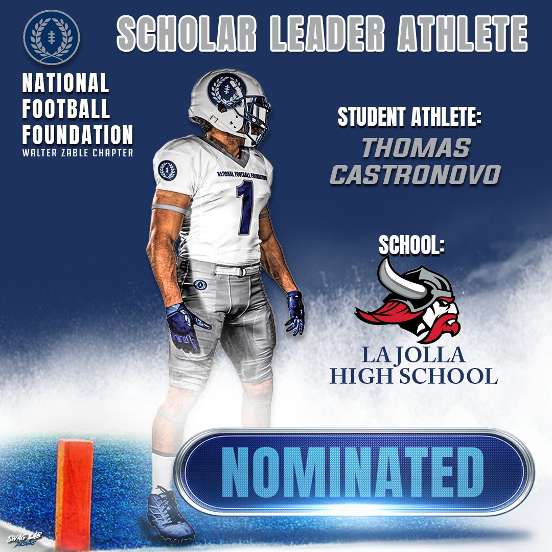 Congratulations to <a href="/TommyCastronov1/">Tommy Castronovo</a>  for being Nominated as an @nffsdchapter Scholar Leader Athlete! Winners will be announced at our 50th Anniversary Gala on April 14th.
<a href="/CoachRoachLJ/">Tyler Roach</a> <a href="/CoachMDutra62/">Michael Dutra</a> <a href="/KUSIPPR/">Prep Pigskin Report</a> <a href="/LJHSVIKINGFB/">La Jolla Vikings Football</a> #SailTheShip <a href="/CoachDC8/">D.C.Athletics</a> <a href="/Swaglabinc/">Swag Lab</a> <a href="/Nicole2Noel/">Nicole Noel Photography LLC</a>
