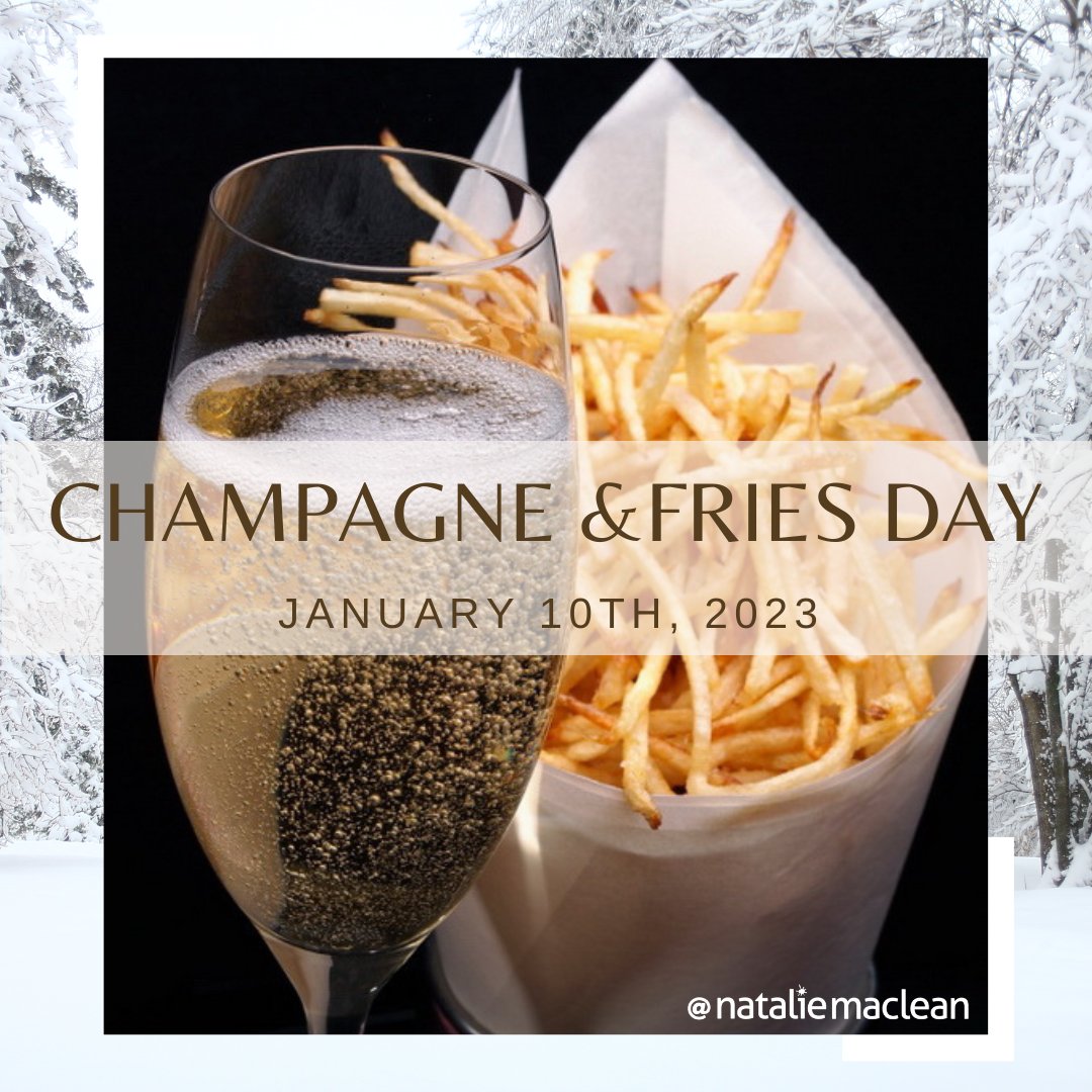 NatalieMacLean's tweet photo. Do you want fries with that (Champagne)❓

🥂 January 10th, 2023 is Champagne and fries day!

What Champagne (or sparkling wine) are you pairing with your fries today❓

Let's celebrate together and comment below👇

Cheers, 🥂
Natalie

#natdecants #champagneandfriesday #champagne https://t.co/mzLjFGoKZu