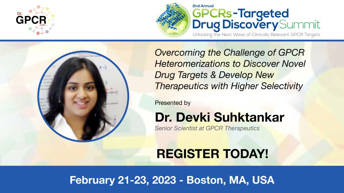 We are a few weeks away! Don't miss out on the opportunity to hear from GPCR expert Dr. Devki Suhktankar from GPCR Therapeutics at the 2nd <a href="/GPCRs_Summit/">GPCRs - Targeted Drug Discovery Summit 2022</a> in Boston! Register now before time runs out: 
➡️bit.ly/3ixh7LM
#gpcr #drgpcr <a href="/yaminaberchiche/">Yamina Berchiche</a>