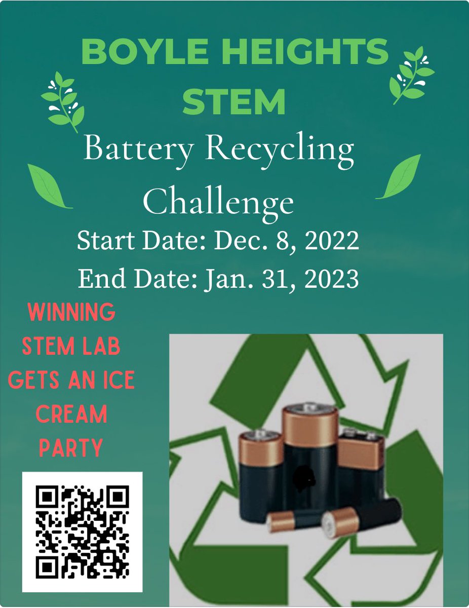 STEM_BoyleHTS's tweet photo. Did you know???  Household batteries are NOT supposed to be thrown in the trash! 🚮 🚫 They contain heavy metals that are hazardous to our environment, therefore need to be disposed of properly.  ⚠️

Until January 31st, we are having a battery recycling challenge. 🪫 https://t.co/CJkBTXMIWf