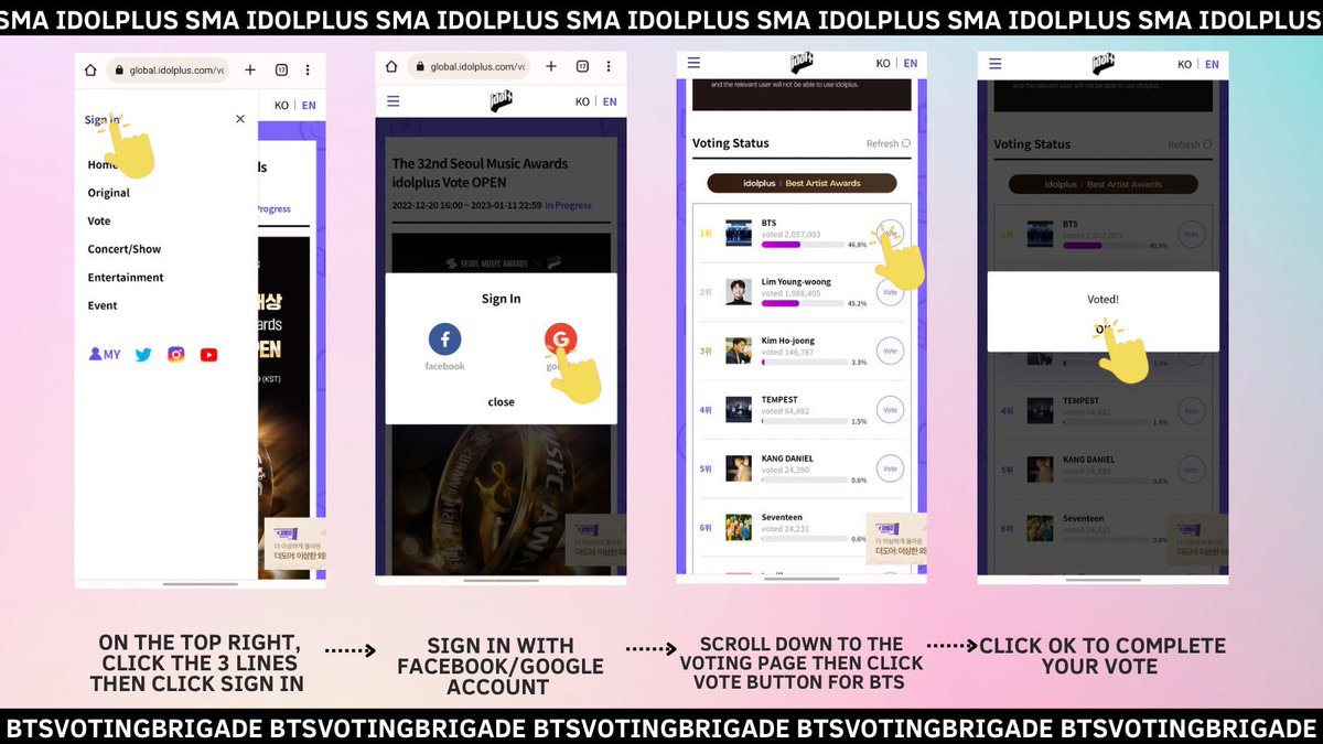 BTSvotendstream's tweet image. ARMY, difundan estos carteles que crearon las fanbases por la votacion idolplus en todas las plataformas que tengas! Solo tenemos 20 horas para votar y que finalice la votacion IDOLPLUS + SMA.

● Weverse
● Facebook
● Instagram
● Twitter
● TikTok
global.idolplus.com/vote/OTAwYjlhN2