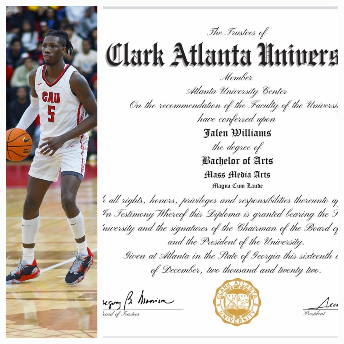 SEbballmom2020's tweet image. PROUD of  @dat_boy_jdub for taking care of business both on and off court. My 20yr old now holds not only an Associate Degree but  JUST became a Class of 2022 Graduate of THEE Illustrious Clark Atlanta University Bachelor of Arts Magna Cum Laude👨‍🎓#MBAloading #3years🏀eligibility