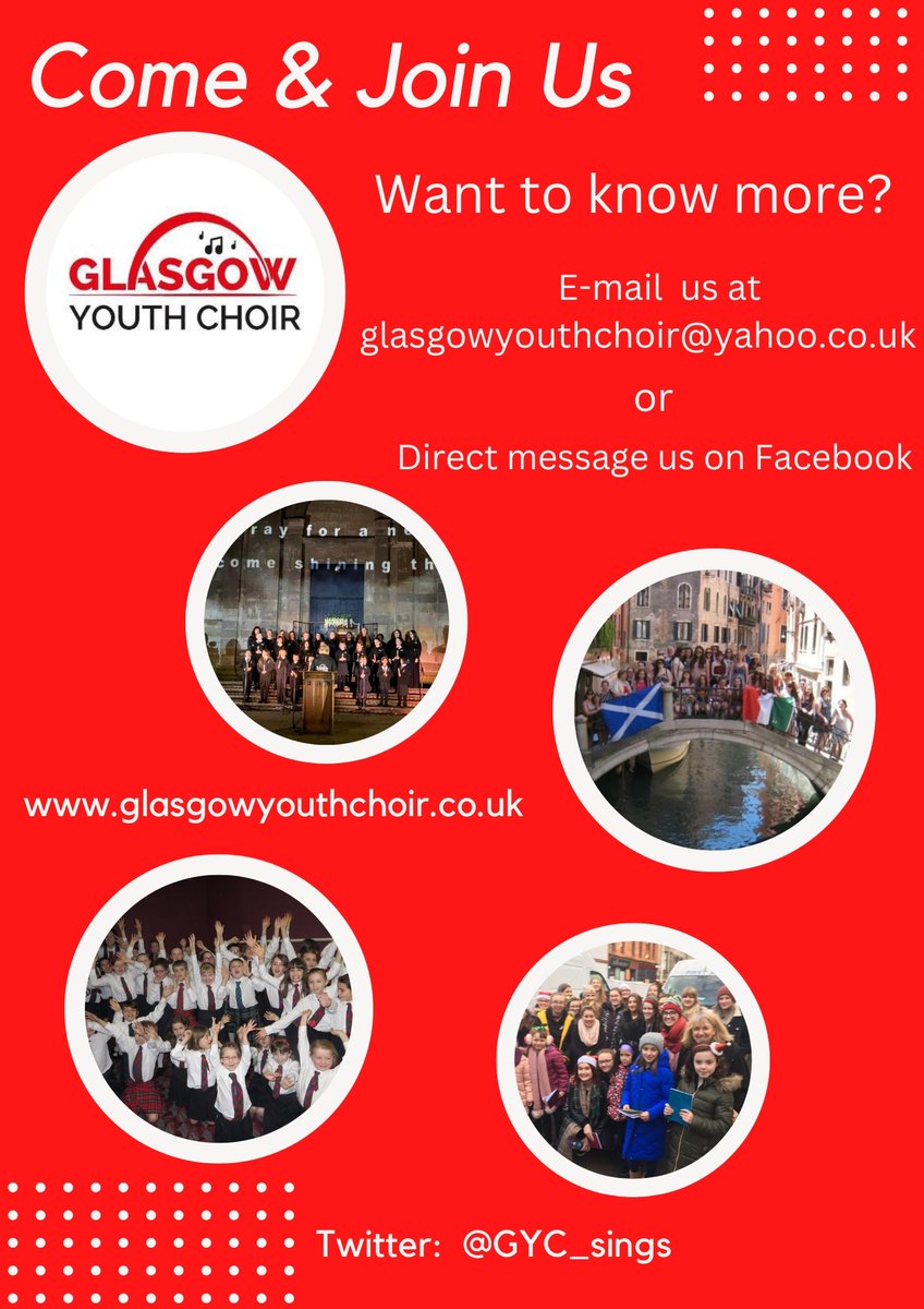 GYC_Sings's tweet photo. GYC are on the look out for new members to join our fun, friendly junior and senior choirs! 

The junior choir is open to all children p1-p7 and we rehearse every Saturday morning in @UniStrathclyde  🧵1/2 https://t.co/uDROfSnlcH