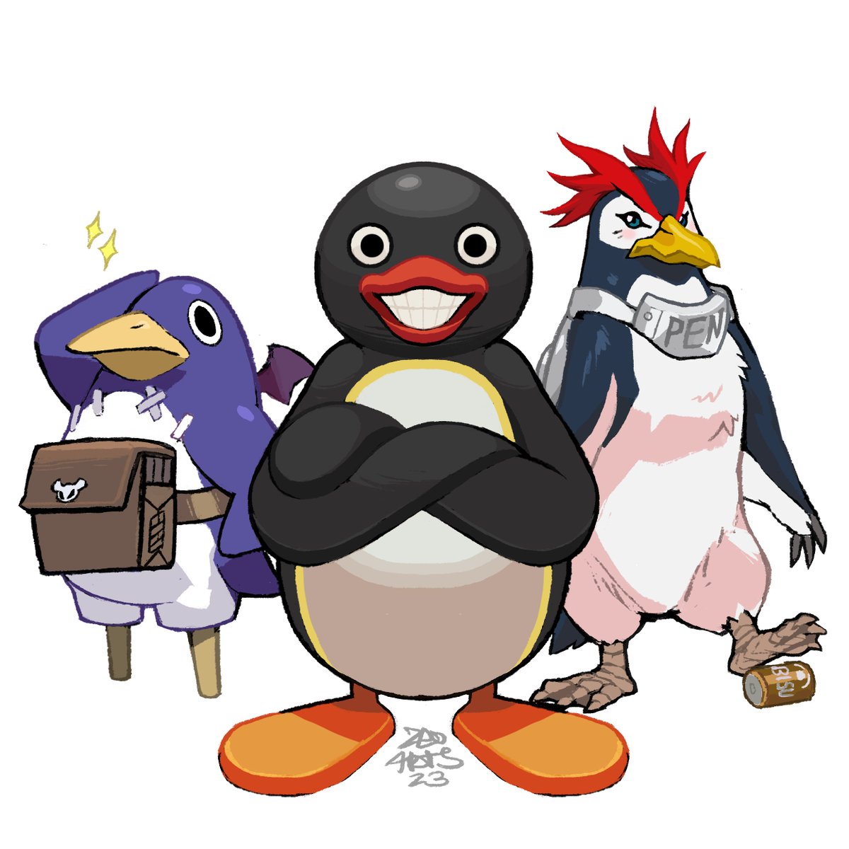 penguin bird no humans can white background crossed arms smile  illustration images