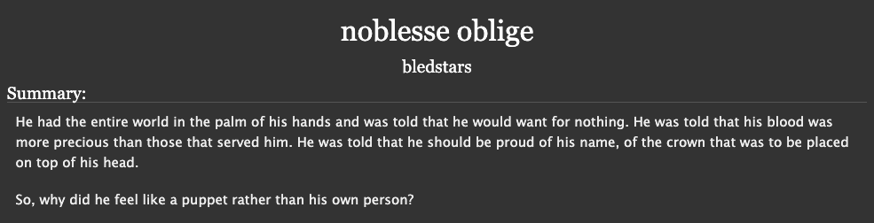 noblesse oblige || a kazuha royal character study

I am finally posting my piece that was in the <a href="/royaltyzine/">REIGN - PROJECT COMPLETE</a> and if you know me, you know that I love royal aus.  So much so...I kinda wanna write more lately... jkdsflka

archiveofourown.org/works/43980570