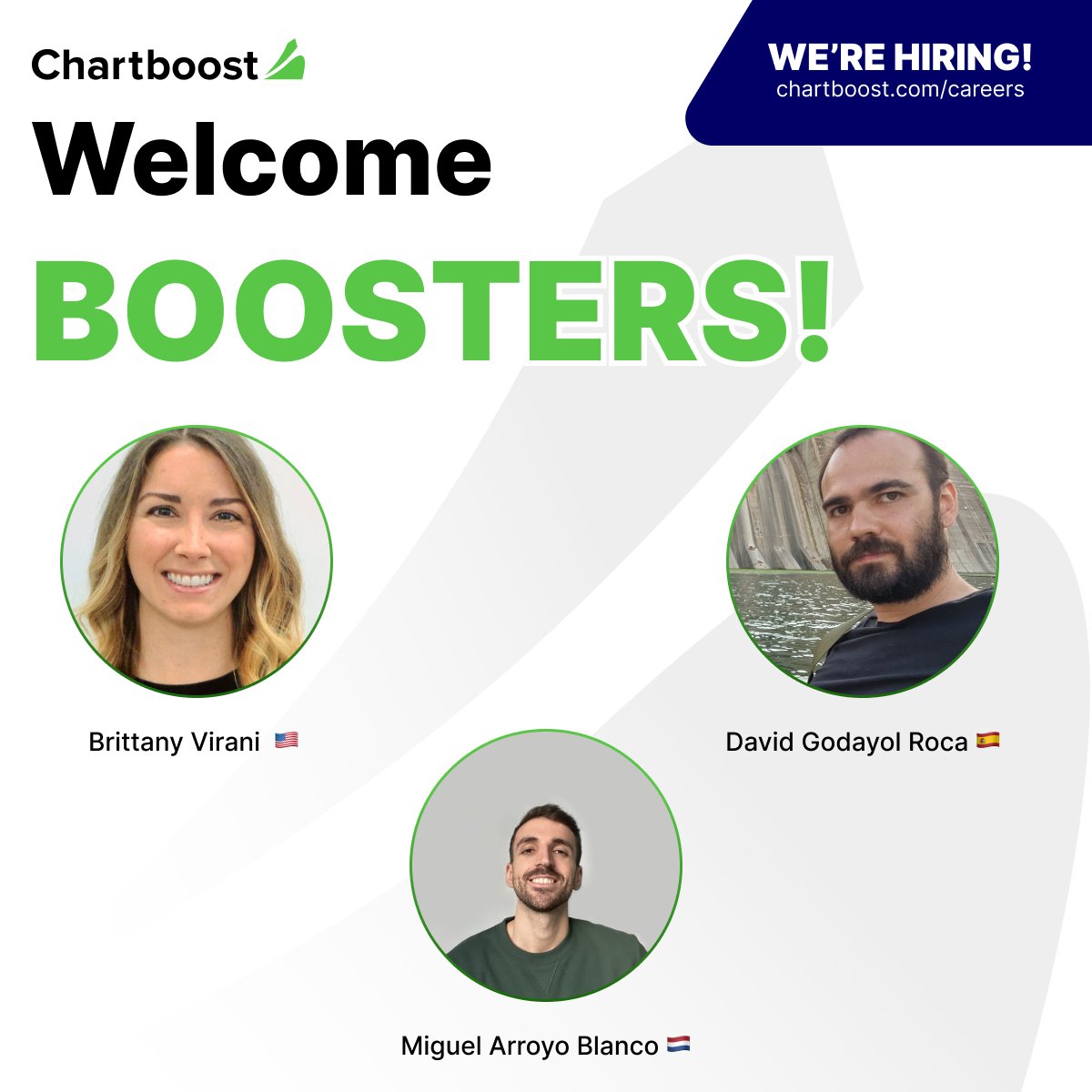 Chartboost's tweet image. New year, new us. Growth is our big resolution as we look to add new team members globally.

We welcome Brittany, David, and Miguel — Chartboost’s last 2022 hires.

Will 2023 be the year you join us too?

chartboost.com/careers

#nowhiring #hiring #adtech #engineeringjobs