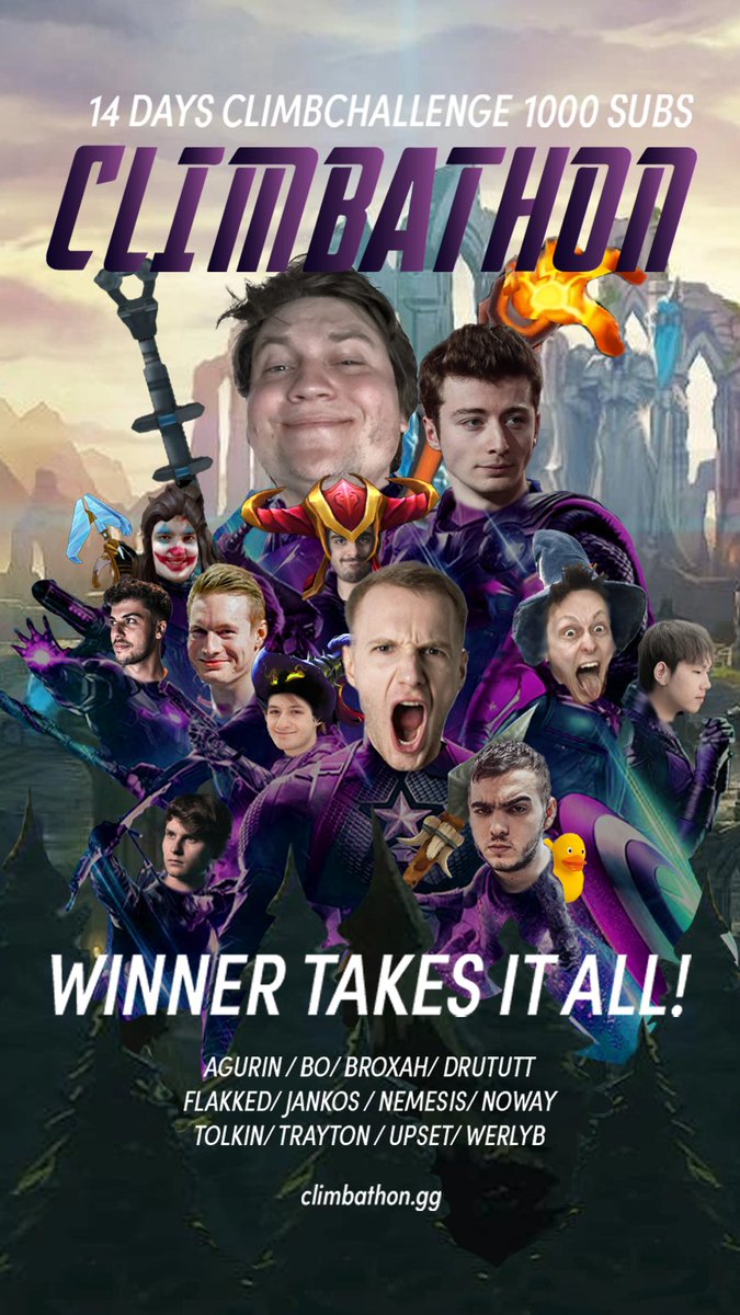 12 Streamers - 14 Days - 1000 Subs - 1 Winner

I proudly present the one and only highlevel climb challenge on Twitch and the WORLD! Enjoy

climbathon.gg