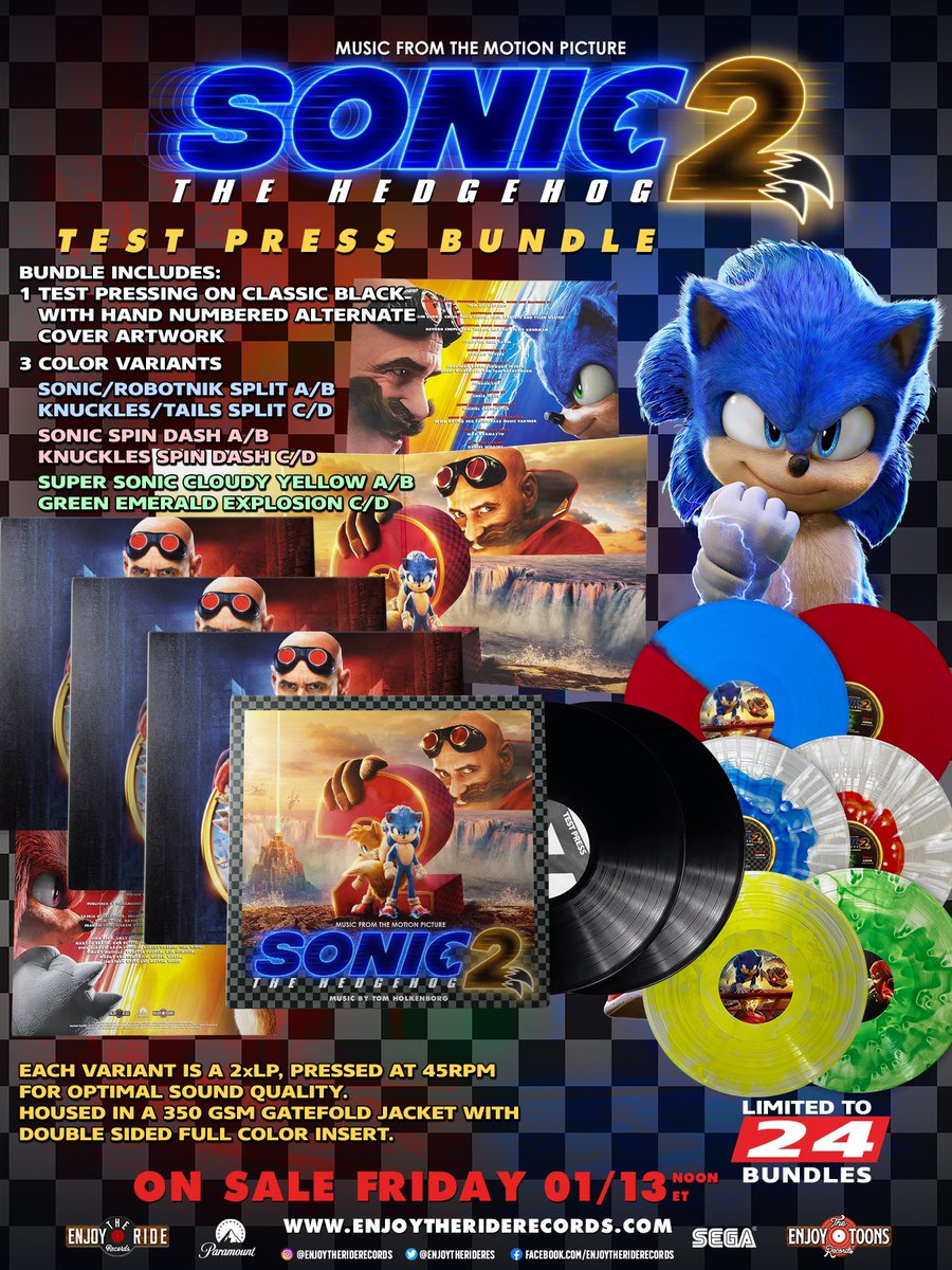 EnjoytherideRES's tweet photo. On sale Friday at Noon ET at https://t.co/KZZge31tJV - the highly anticipated vinyl release of @ParamountPics @SonicMovie 2, composed by @Junkie_XL! Pressed at 45 RPM &amp; housed in a gatefold jacket, #Sonic is available across 3 fun color variants! Which is your favorite? https://t.co/FcsPNjE9CN