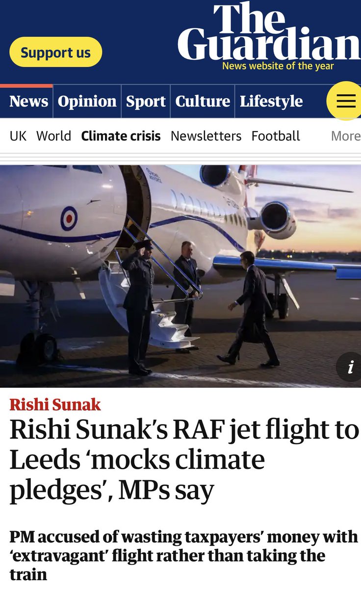 Is <a href="/RishiSunak/">Rishi Sunak</a> serious? A cost of living crisis and a fast approaching climate emergency and he’s taking a private jet to #Leeds instead of a short journey by train. Who remembers <a href="/Conservatives/">Conservatives</a> green pledges? COP22 commitments?
