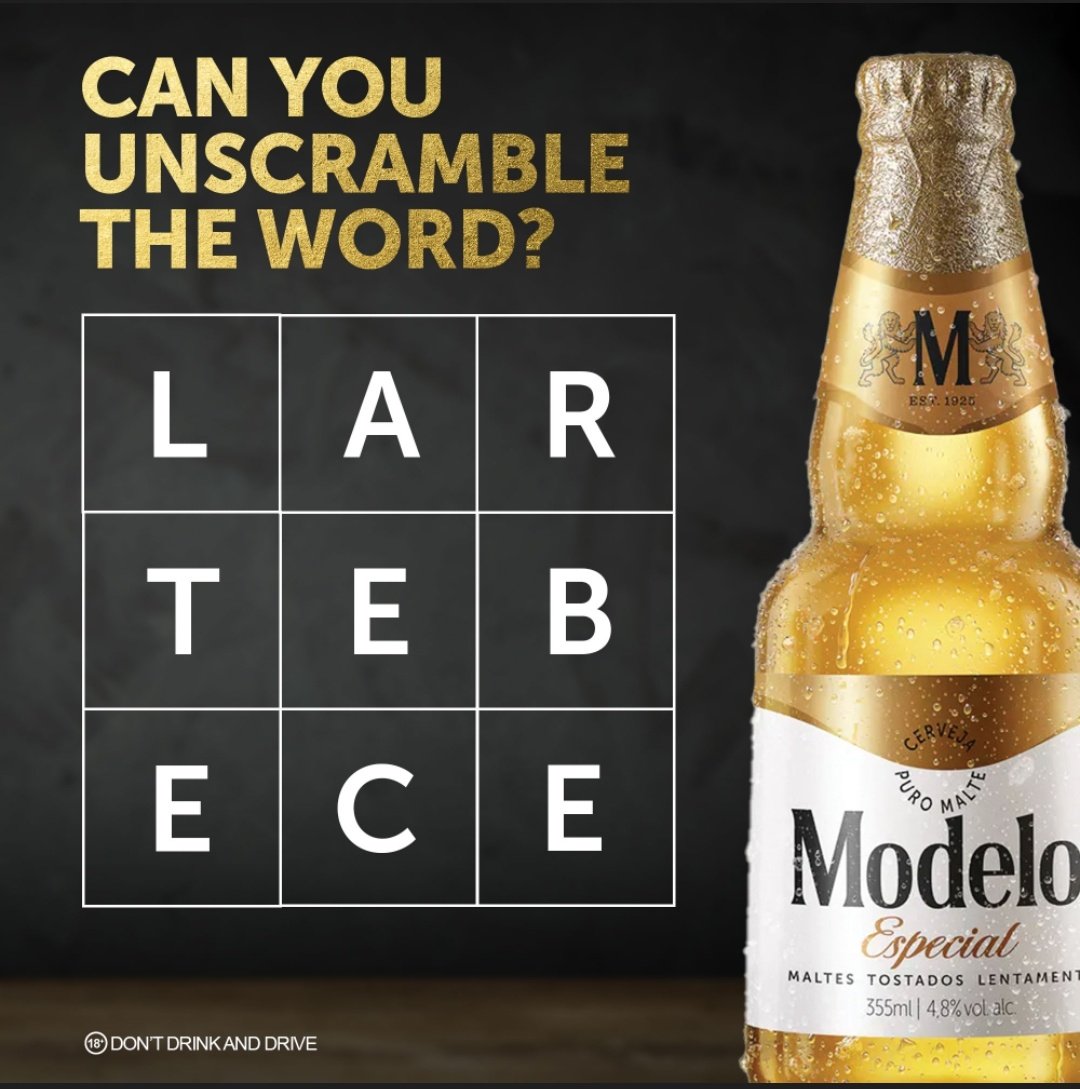 ModeloBeerTT's tweet photo. Can you unscramble the word? Here's a hint! 🎉 "The Carnival season is the perfect opportunity to _____________ and create special moments with Modelo!"
#ModeloBeerTT #Modelo #Carnival2023 https://t.co/znhAxjtWPy