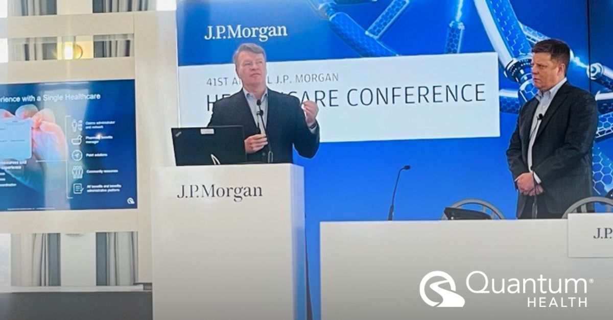 Quantum Health (@quantumhealth1) on Twitter photo Quantum Health CEO <a href="/zanemburke/">Zane Burke</a> and CFO Scott Doolittle spoke at the <a href="/JPMorgan/">J.P. Morgan</a> 41st Annual Healthcare Conference today. These leaders are excited to witness fellow experts share ideas and strategies to help reshape the health and wellness industry. #JPMHC23 Quantum Health CEO <a href="/zanemburke/">Zane Burke</a> and CFO Scott Doolittle spoke at the <a href="/JPMorgan/">J.P. Morgan</a> 41st Annual Healthcare Conference today. These leaders are excited to witness fellow experts share ideas and strategies to help reshape the health and wellness industry. #JPMHC23