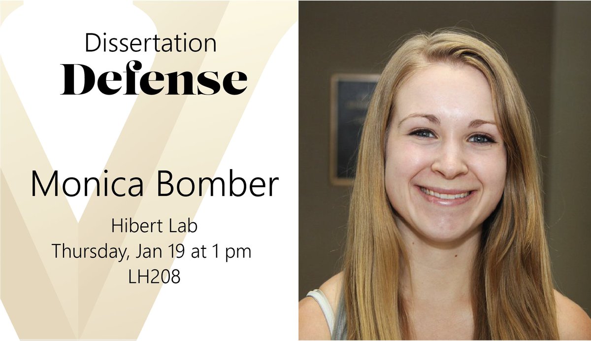 Mark your calendar for our next dissertation defense! Monica Bomber <a href="/monica_bomber/">Monica Bomber</a> from the <a href="/HiebertLab/">The Hiebert Lab</a> will be defending her thesis on Thursday, January 19th at 1 pm in LH 208!