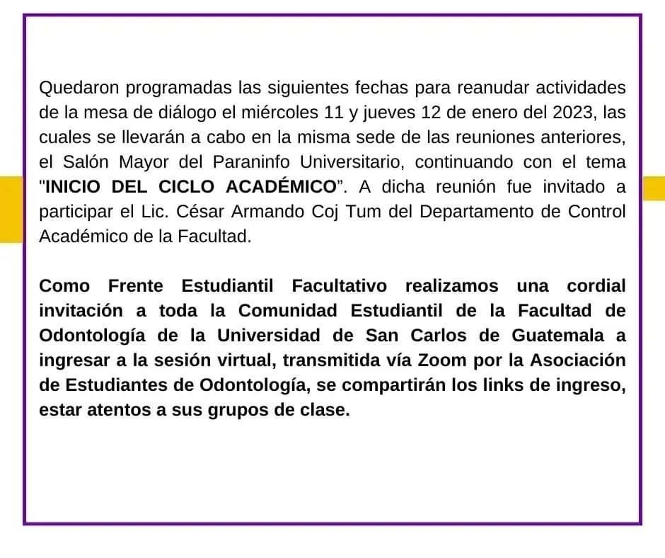Comite_Odonto's tweet photo. El Frente Facultativo Estudiantil de la Universidad de San Carlos de Guatemala a la comunidad universitaria y a la población en general hace saber: https://t.co/IbfRx5JBGz