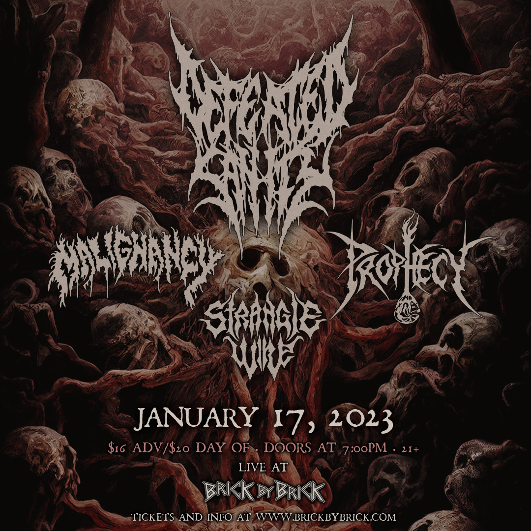 BrickbyBrickSD's tweet photo. Next Tuesday (01/17/23) at Brick - #DefeatedSanity with @StayMalignant #Prophecy and #StrangleWire! Get tix at https://t.co/ZYYMISfmbo #LiveAtBxB @Willowtip @TKObooking https://t.co/iucfjwbkoO