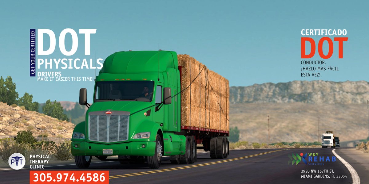 WYRehabService's tweet photo. DOT Medical Exam Card
We provide your DOT medical exam card that is needed for your CDL or work requirement.
+
Call to make an appointment at 305.974.4586
+
#dotphysicals #truck #truks #dotphysicalexam #trucker #TruckDriver #mack #freightliner #miami900 #Miamifl https://t.co/jCpfhEfO0q