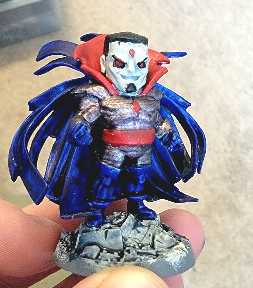 Painted Marvel United Mister Sinister.  Day 16 of trying for a model finished every day.  Painted by Ben Tuite 01/10/2023.  #TabletopGames #TabletopPainting #BoardGames #BoardGamePainting #SlapChop #MiniaturePainting
 #Marvel #BenTuite #XMen #MisterSinister #MarvelUnited