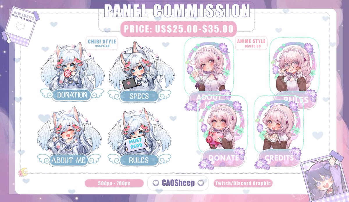CaoSheep's tweet photo. 🌸 COMMISSION INFO🌸 
Please DM me for further details! 
🔸Commission info website: https://t.co/Vtf4b1Ljay 
🔸Emote Commission Form: https://t.co/jyqoKuSaKh
Other Commissions Form: Comment below!

             (❁´◡`❁)
______✧•°•🌸•°•______
#twitch #emotes #commission https://t.co/fp6MRedoyy