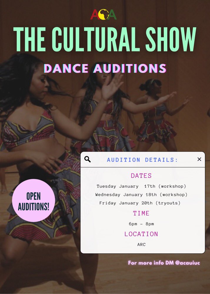 Make you dance like no wahala 💃🏾🕺🏿 ACA’s Cultural Show is waiting for the best dancers to show up and show out! Join us on the 17th and 18th for our official dance workshops! Then, the official tryouts on the 20th. See you there! For additional questions, make sure to dm ACA.