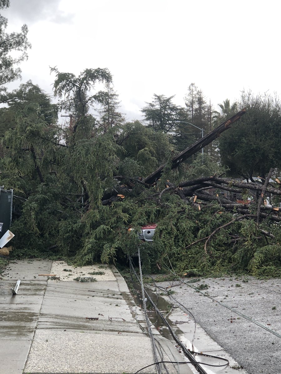 Campbell95008's tweet photo. Buried car and power lines down at California Street in Campbell.  #Poweroutage #Atmosphericriver #Atmosphericrivers #stormdamage #CaStormdamage #SantaClaraCounty #CampbellCA #linesdown https://t.co/GANtWYnf45
