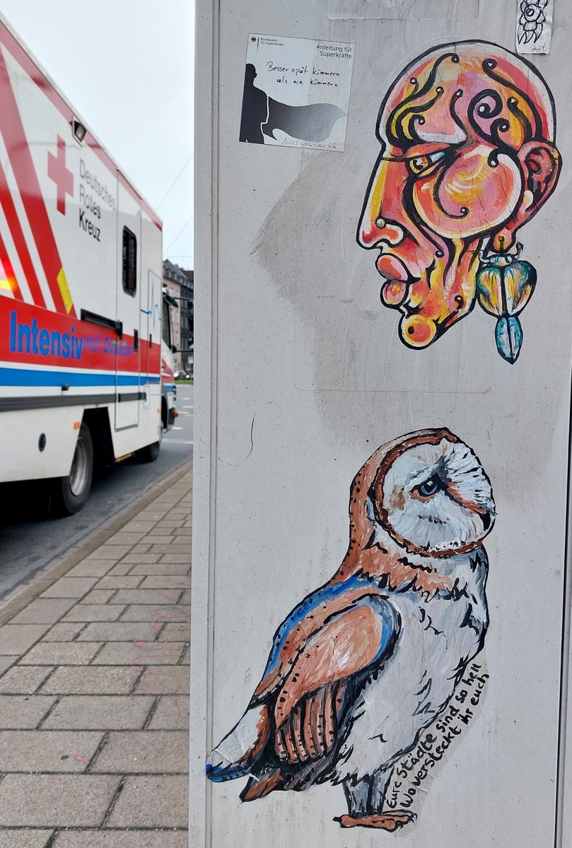 Zwiegespräch. 

#Duesseldorf #Oberbilk #StreetArt #urbanart #pasteup #pasteart #head #Eule #owls
Artwork by #Creepkollektiv (insta) and unknown artist 
<a href="/creepkollektiv/">Creepkollektiv</a> @pottgefieder
