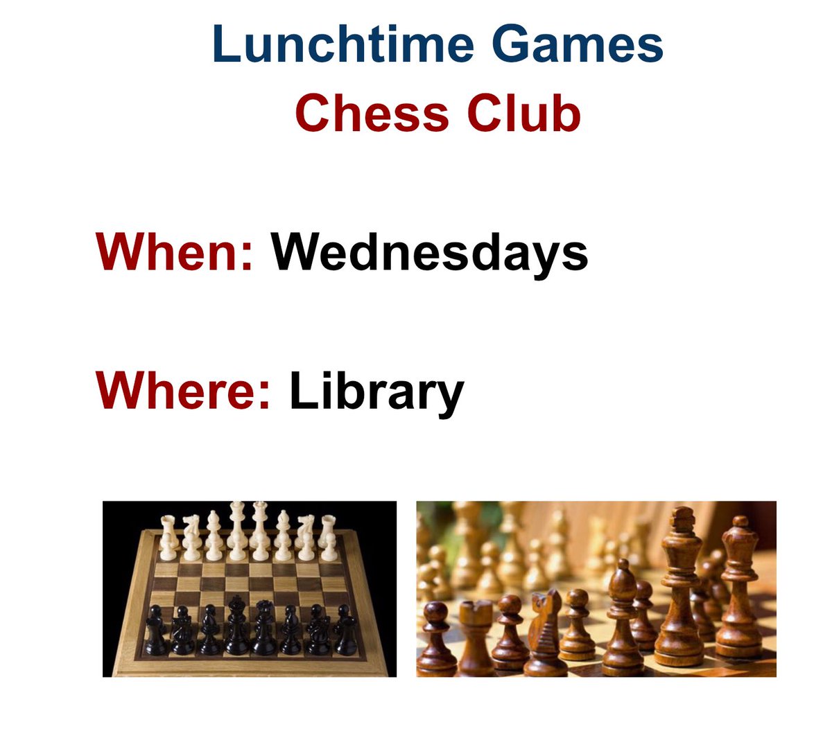 desmondcollege's tweet photo. Desmond College Chess Club resumes tomorrow at big break.
All students are welcome to come and βcheckβ it out β
#lunchtimegames #skillsforlife #learningfromeachother #Chess https://t.co/qLwnfohhFR